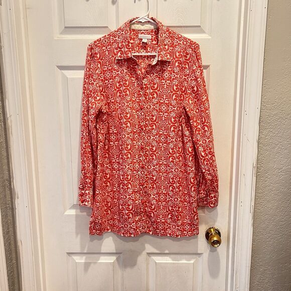 Charter Club Womens Size 14 100% Linen Button V Neck Top Beige‎ Pink  Floral - Picture 1 of 7